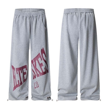 Мъжки спортни панталони с връзки, щампа с големи букви, прави крачоли, свободни, памук