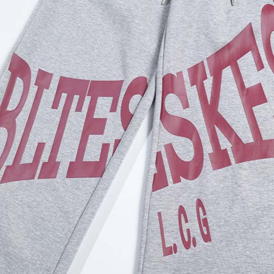 Мъжки спортни панталони с връзки, щампа с големи букви, прави крачоли, свободни, памук