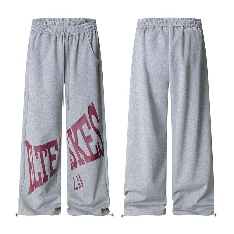 Мъжки спортни панталони с връзки, щампа с големи букви, прави крачоли, свободни, памук