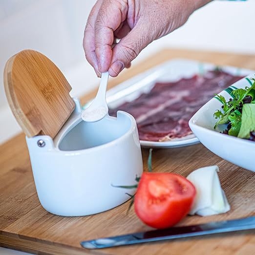 Japanskog stila keramične posude za začine s bambusovim poklopcem – set posuda za začine i spremnik soli i šećera za kuhinju