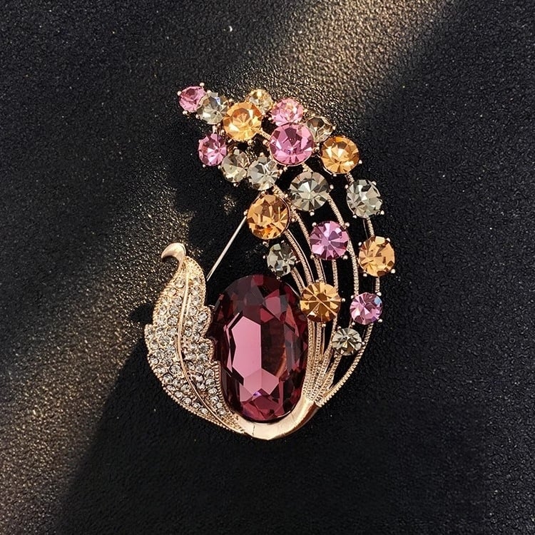 Broșă cu floare de cristal, stil retro european-american, execuție de înaltă calitate pentru paltoane și costume