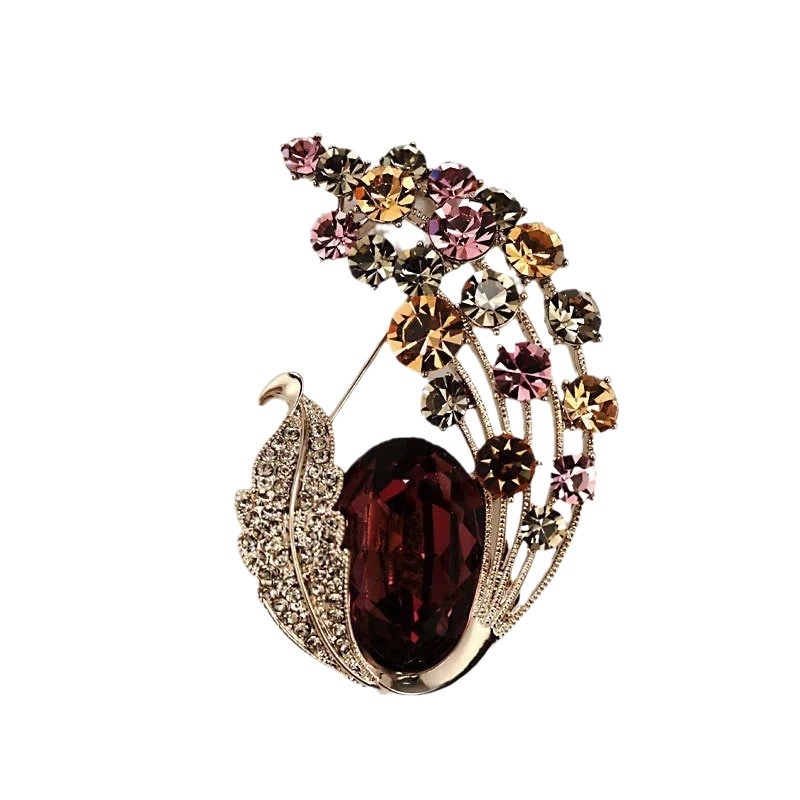 Broșă cu floare de cristal, stil retro european-american, execuție de înaltă calitate pentru paltoane și costume