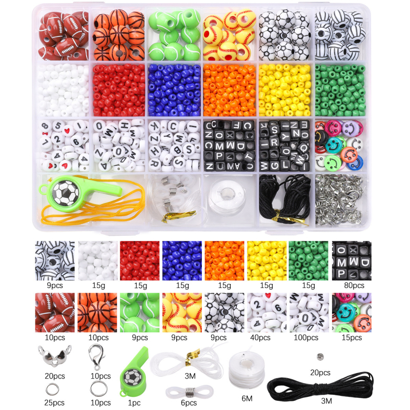 I Love Sports Balls – kutija s 24 odjeljka za DIY nakit, komplet za izradu narukvica i lančića za telefon