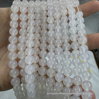 Prirodne bijeli ahat perle za DIY nakit, ručno izrađene okrugle perle, ledeno bijeli kalcedon
