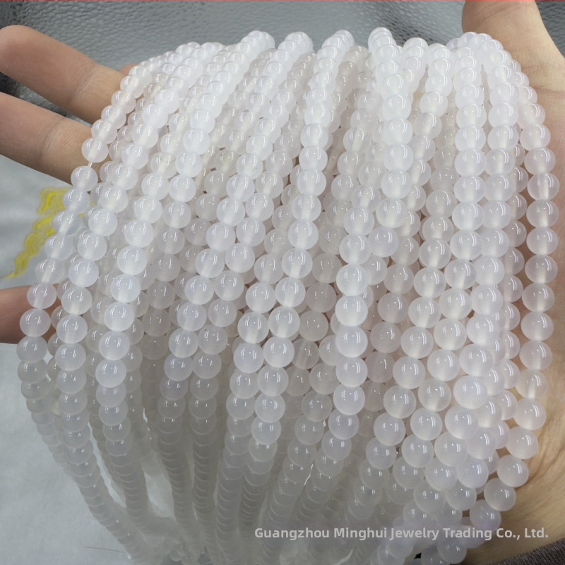 Prirodne bijeli ahat perle za DIY nakit, ručno izrađene okrugle perle, ledeno bijeli kalcedon