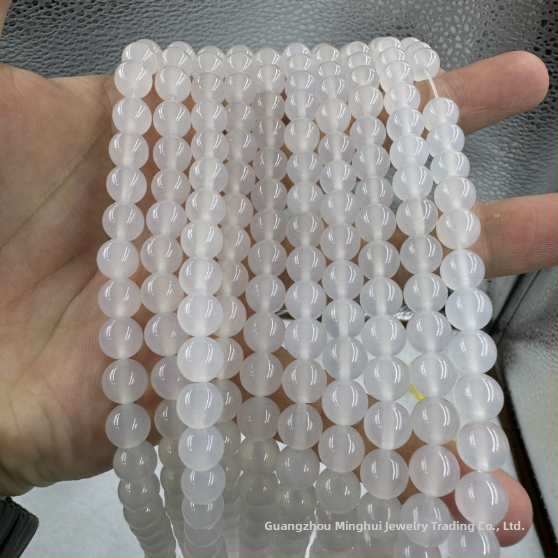 Prirodne bijeli ahat perle za DIY nakit, ručno izrađene okrugle perle, ledeno bijeli kalcedon