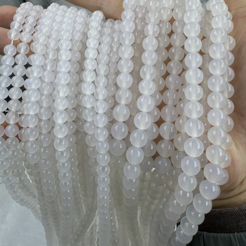 Prirodne bijeli ahat perle za DIY nakit, ručno izrađene okrugle perle, ledeno bijeli kalcedon
