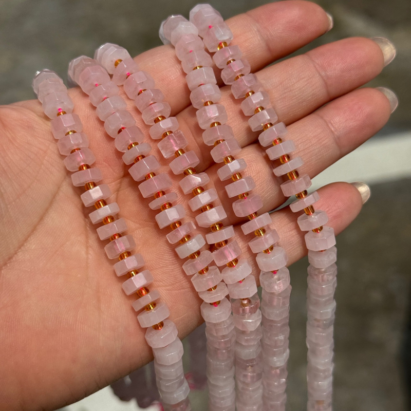 Prirodni ružičasti kvarc diskasti distančnici 8x3 mm – polu završene slobodne perle za DIY ogrlicu i narukvicu