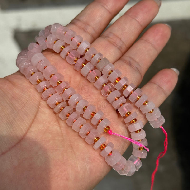 Prirodni ružičasti kvarc diskasti distančnici 8x3 mm – polu završene slobodne perle za DIY ogrlicu i narukvicu