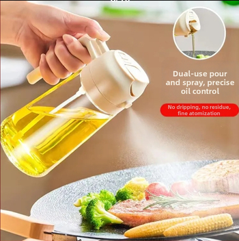 Staklena boca za ulje s dvostrukom funkcijom: prskanje i izlijevanje, pogodna za air fryer i kuhinju, prehrambena kvaliteta