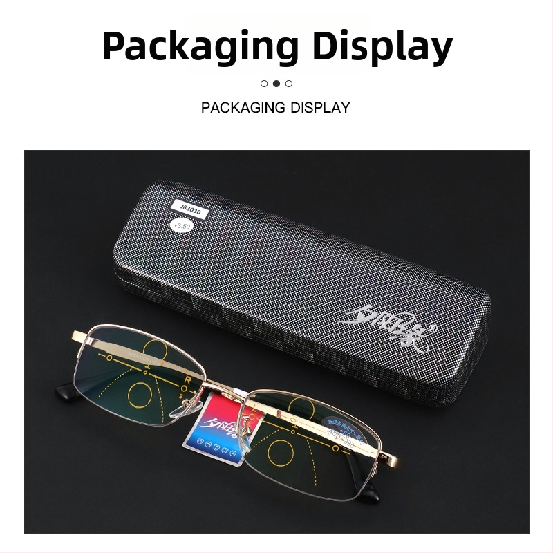 Стилни прогресивни очила за четене с виждане на далеч и близо, метална рамка с голям размер, модел MGJ83030, мултифокални.