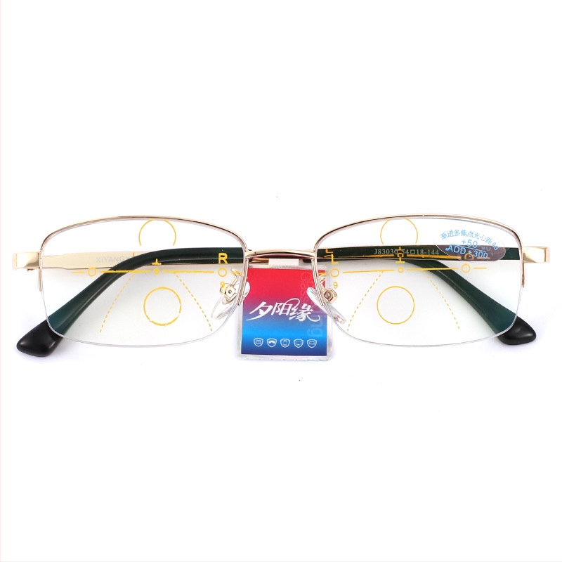 Стилни прогресивни очила за четене с виждане на далеч и близо, метална рамка с голям размер, модел MGJ83030, мултифокални.