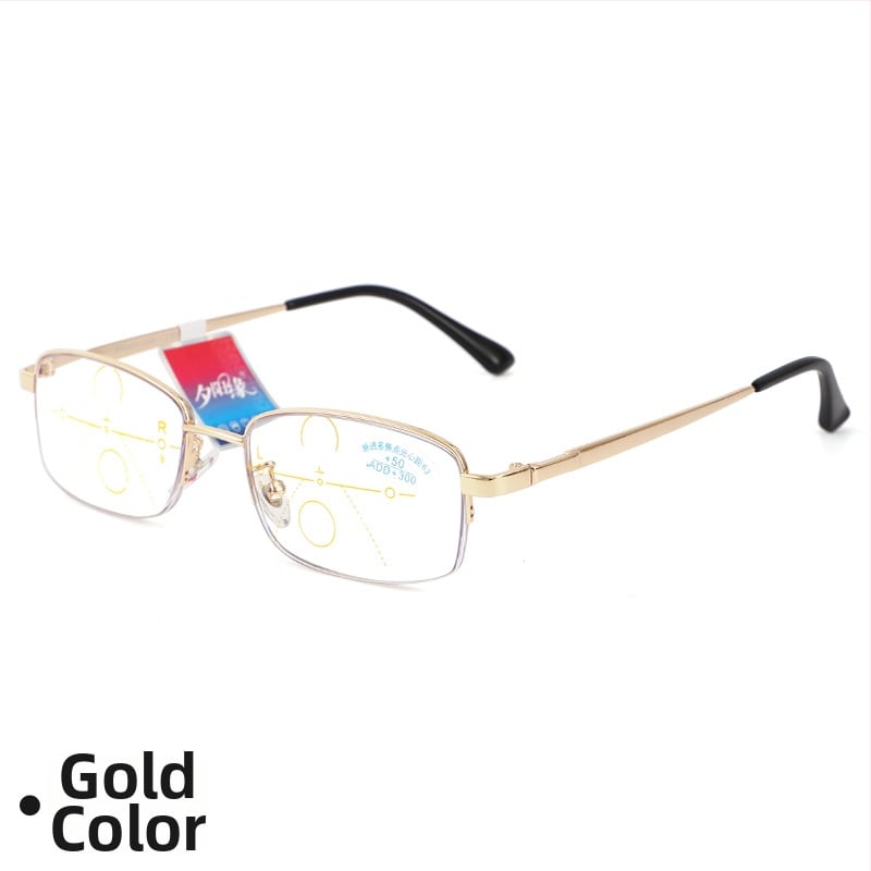 Стилни прогресивни очила за четене с виждане на далеч и близо, метална рамка с голям размер, модел MGJ83030, мултифокални.