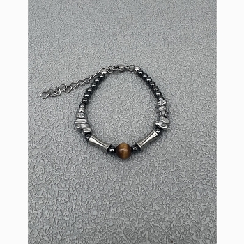 Narukvica s tigrovim okom i obsidijanom, prirodni retro kineski stil, unisex, diskretan luksuz