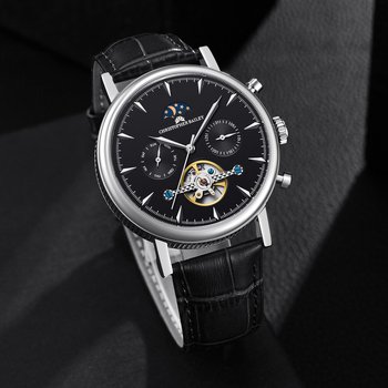 Pánske skeleton hodinky s dvoma časovými zónami, automatický pohyb, európsko-americký štýl