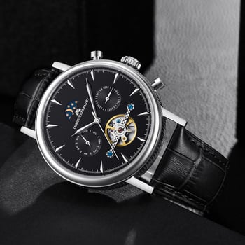 Pánske skeleton hodinky s dvoma časovými zónami, automatický pohyb, európsko-americký štýl