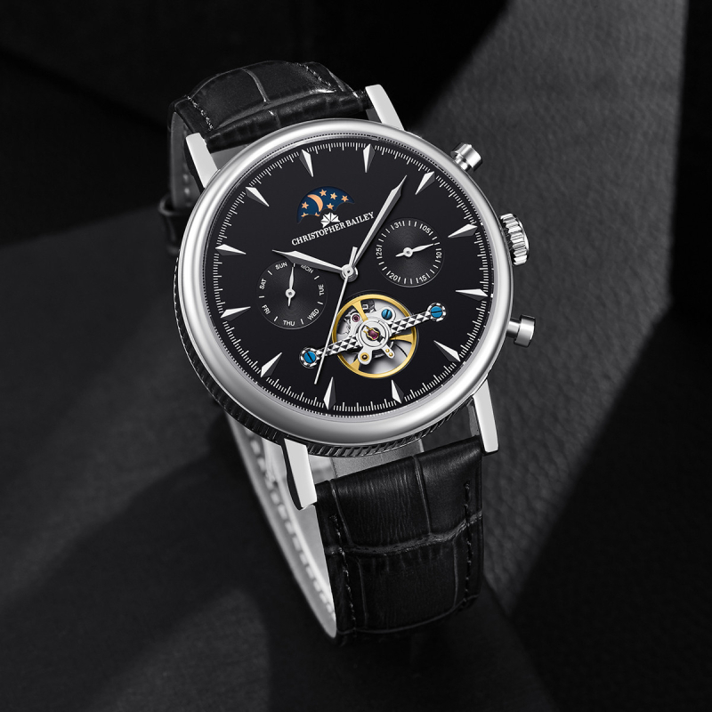 Pánske skeleton hodinky s dvoma časovými zónami, automatický pohyb, európsko-americký štýl