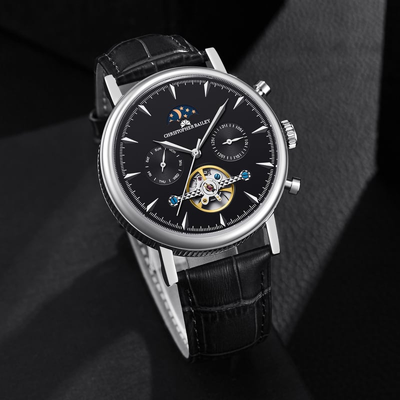 Pánske skeleton hodinky s dvoma časovými zónami, automatický pohyb, európsko-americký štýl