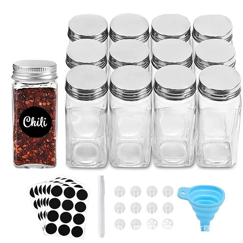 Staklena set boca za začine, 120 ml, posude s kmínom i čilijem, 24-djelni kuhinjski set