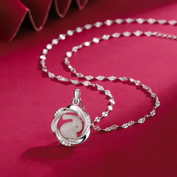 Difeng s999 Sterling Srebro Hetian Jade Slatki Zec Ogrlica – Originalni dizajn, privjesak od Hetian jade, lanac za ključnicu, azijsko nadahnuće