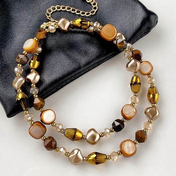 Nakit za ključnu kost s prirodnim tigrovim okom i smeđim perlama, ručno izrađeno, geometrijski stil, za žene
