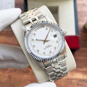 Automatické mechanické hodinky s tromi ručičkami, diamantové vsadenia, dvojitý kalendár, nerezová oceľová remienka pre mužov