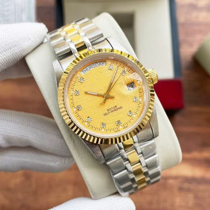 Automatické mechanické hodinky s tromi ručičkami, diamantové vsadenia, dvojitý kalendár, nerezová oceľová remienka pre mužov