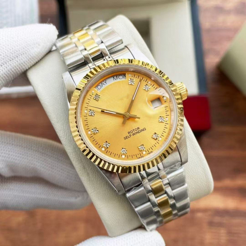 Automatické mechanické hodinky s tromi ručičkami, diamantové vsadenia, dvojitý kalendár, nerezová oceľová remienka pre mužov