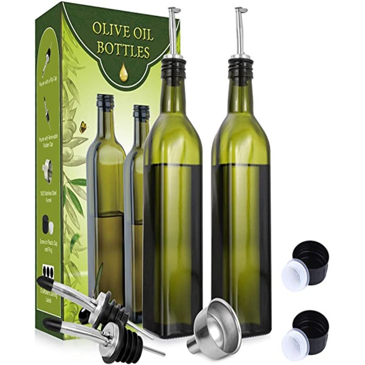 Staklena bočica za ulje 500 ml, tamnozelena bočica za ulje i ocat, set posuda za začine, s automatskim otvaranjem i zatvaranjem