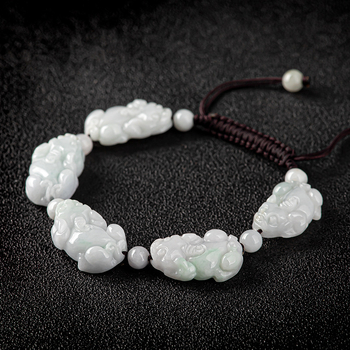 Prirodni burmanski jade Pixiu narukvica s ledenim jade kuglicama, ručno pleteni, 10 mm, etnički stil, unisex