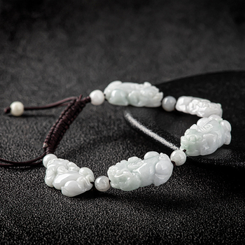 Prirodni burmanski jade Pixiu narukvica s ledenim jade kuglicama, ručno pleteni, 10 mm, etnički stil, unisex
