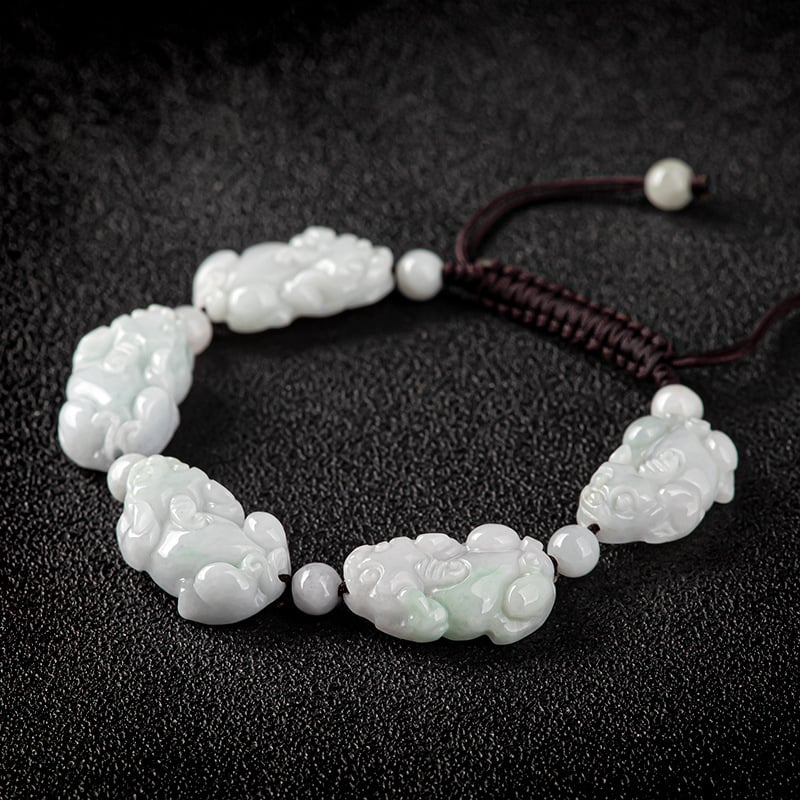Prirodni burmanski jade Pixiu narukvica s ledenim jade kuglicama, ručno pleteni, 10 mm, etnički stil, unisex
