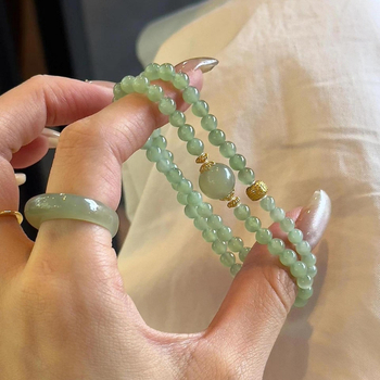 Prirodni Hetianski jade 4 mm dvostruki kružni narukvica za slojevito nošenje, retro kineski stil, ženski elegantni komad nakita