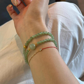 Prirodni Hetianski jade 4 mm dvostruki kružni narukvica za slojevito nošenje, retro kineski stil, ženski elegantni komad nakita
