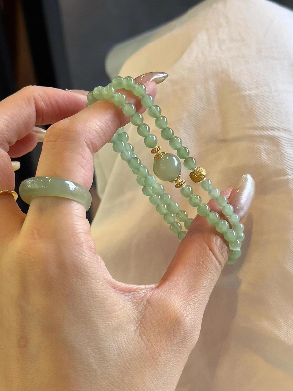 Prirodni Hetianski jade 4 mm dvostruki kružni narukvica za slojevito nošenje, retro kineski stil, ženski elegantni komad nakita