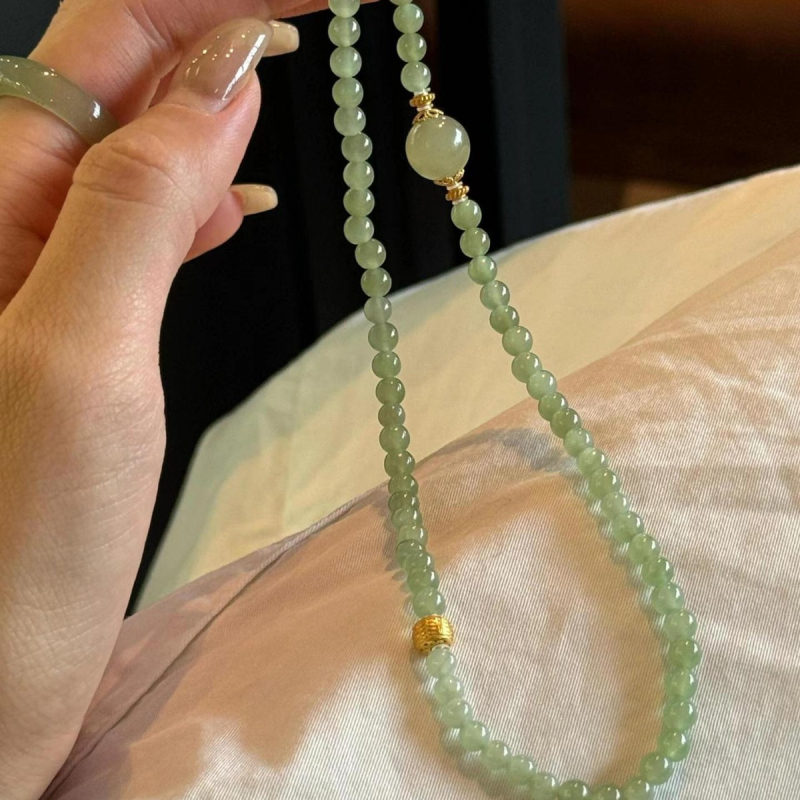 Prirodni Hetianski jade 4 mm dvostruki kružni narukvica za slojevito nošenje, retro kineski stil, ženski elegantni komad nakita