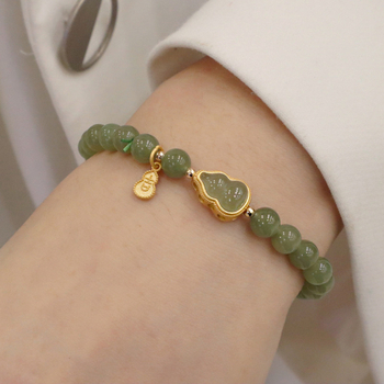 Prirodni Hetian jade narukvica s prozirnim izgledom, s ugradnjom srebra 925, amulet u obliku tikve, drevno–moderni kineski stil