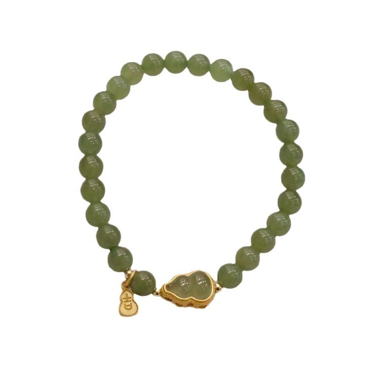 Prirodni Hetian jade narukvica s prozirnim izgledom, s ugradnjom srebra 925, amulet u obliku tikve, drevno–moderni kineski stil