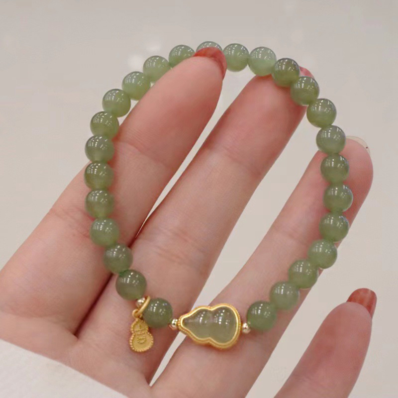 Prirodni Hetian jade narukvica s prozirnim izgledom, s ugradnjom srebra 925, amulet u obliku tikve, drevno–moderni kineski stil