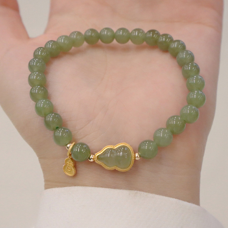 Prirodni Hetian jade narukvica s prozirnim izgledom, s ugradnjom srebra 925, amulet u obliku tikve, drevno–moderni kineski stil