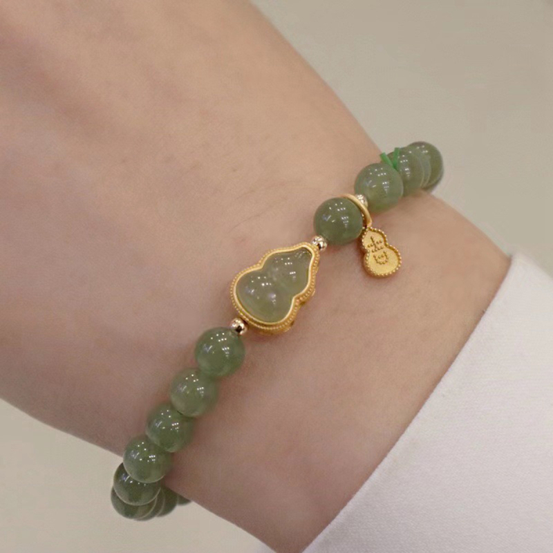 Prirodni Hetian jade narukvica s prozirnim izgledom, s ugradnjom srebra 925, amulet u obliku tikve, drevno–moderni kineski stil