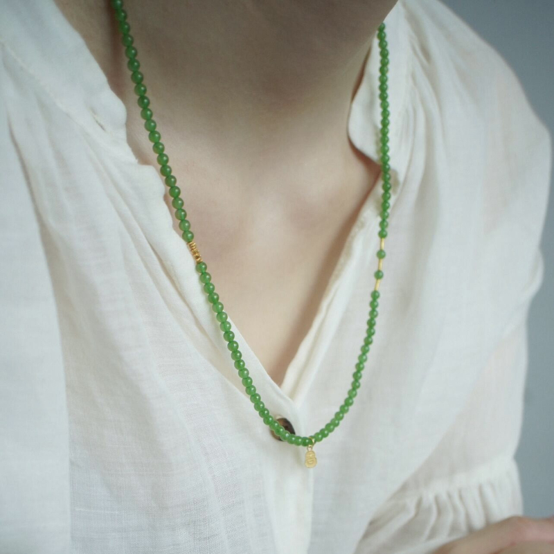 Prirodno zelena ogrlica s jade privjeskom, novi kineski stil za pulover