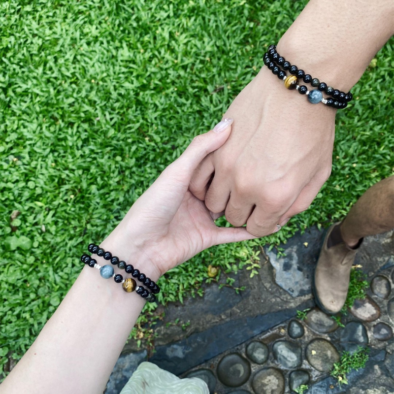 Ručna izrađena narukvica za parove: prirodni zlatni obsidijan i tigrova oka, unisex kristalni nakit