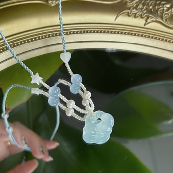 Colier od ahata s motivom oblaka, lanac s kopčom za mir, privjesak od kalcedona, kineski stil RuYi motiv, za žene