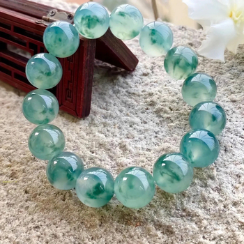 Autentična prirodna narukvica od nefrita s plivajućim cvjetnim uzorkom, smaragdno zelena boja, Dulong jade, unisex okrugle perle