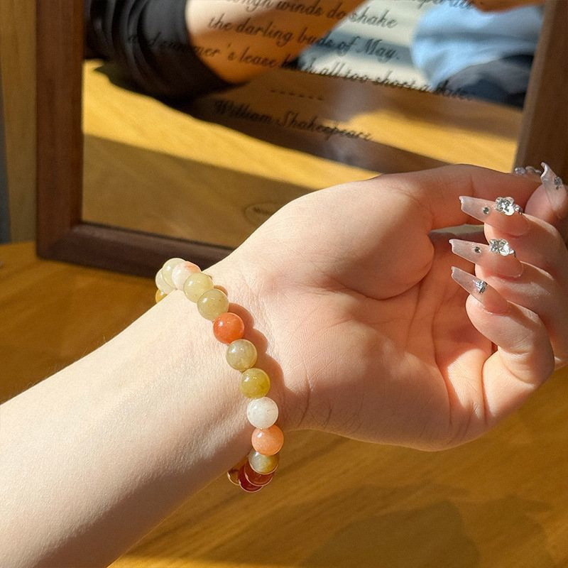 Novi kineski stil prirodni zlatni saten jade narukvica za žene, retro etno dizajn, šarene perle na jednoj niti, proljeće-ljeto dodatak