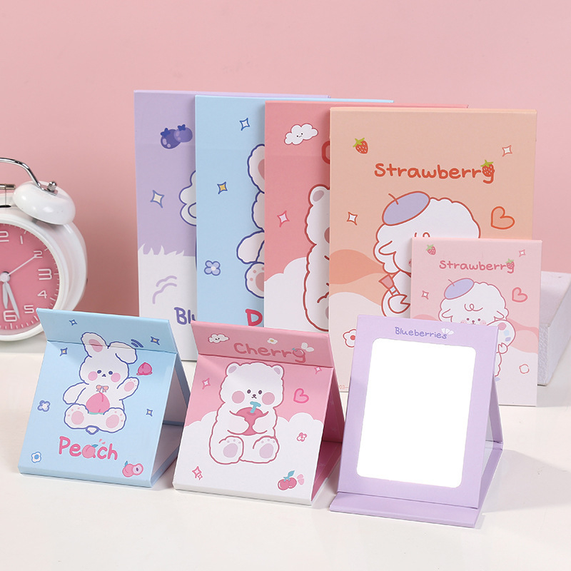 oglindă de machiaj pliabilă pentru birou, cu design drăguț de desene animate, compactă și portabilă