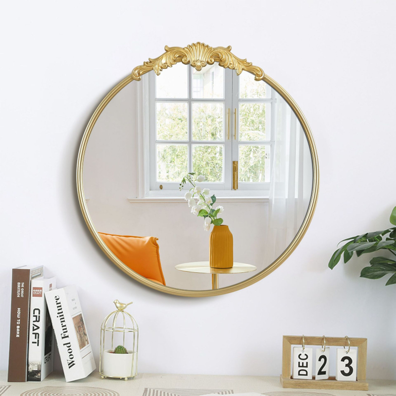 Oglindă de baie din fier forjat, retro, decor gravat în stil european, pentru montare pe perete