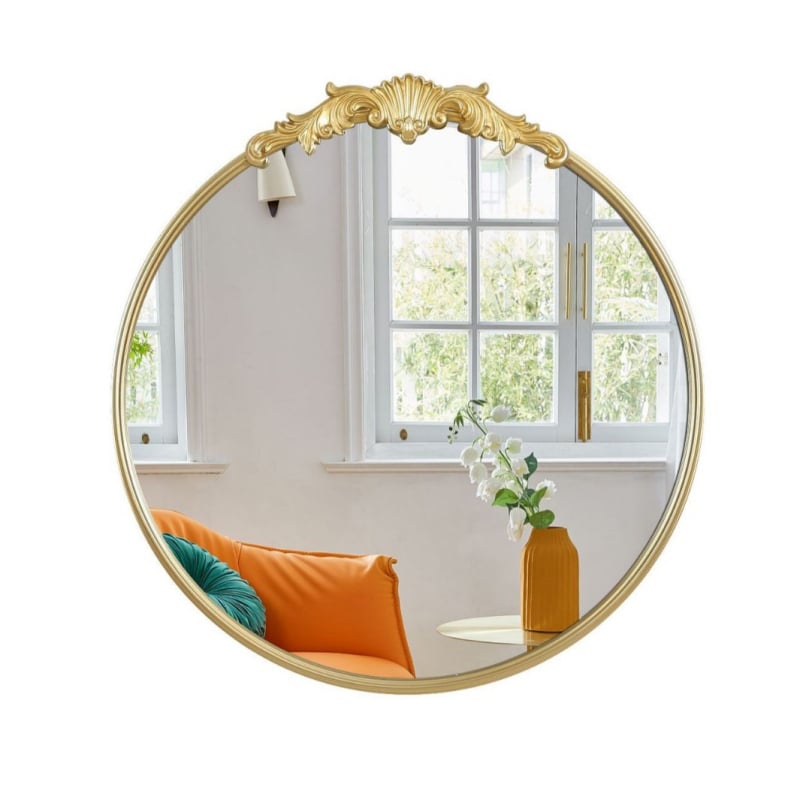 Oglindă de baie din fier forjat, retro, decor gravat în stil european, pentru montare pe perete
