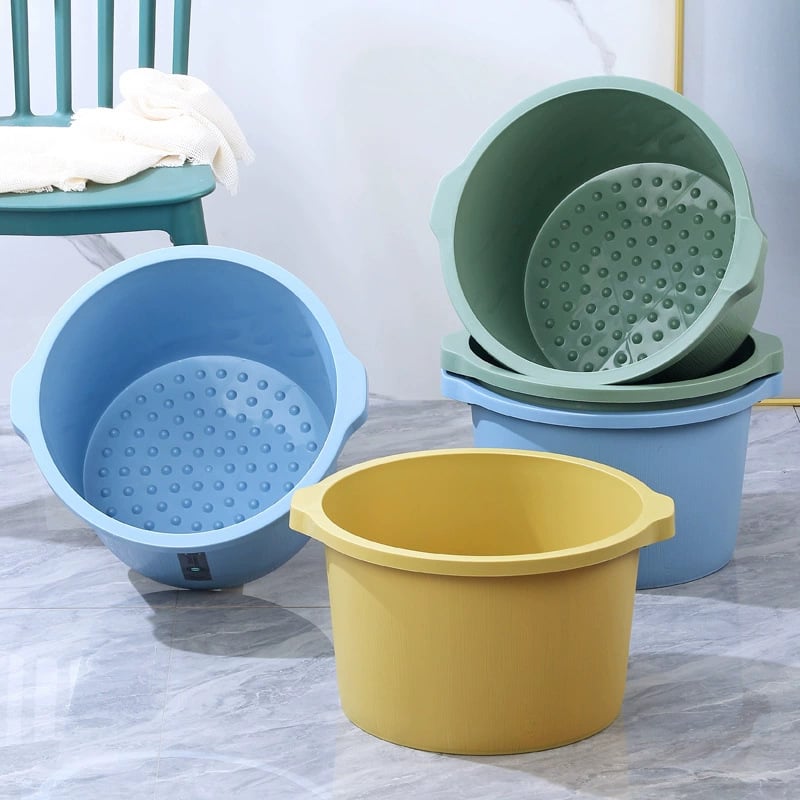 Пластмасова кофа за крака за дома, удебелена и проста конструкция в стил дървена бъчва, масажна кофа за крака за възрастни, дълбока, без монтаж